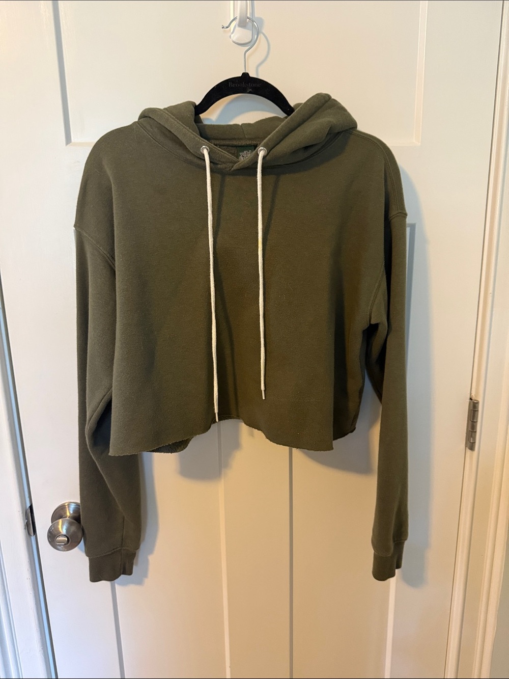 wild fable Olive Green Cropped Hoodie with Drawstring - Picture 1 of 5